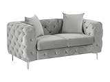 Vente-unique-Sofá chéster de 2 plazas en Terciopelo Gris Claro Edwina