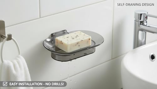 Image of Kroywen Light Luxury Wall Mounted Storage Transparent Soap Box for Bathroom and Household Use, No Punching, Drainage, Thick Soap Box (Black Havy Soap Dish)