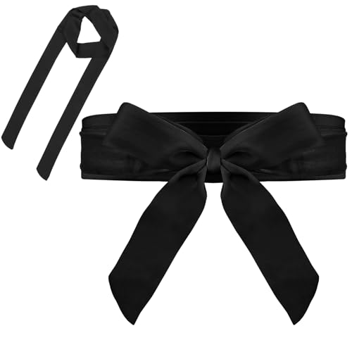 1Pcs Wedding Satin Sash Belt Long Black Waist Belt Women Dress Ribbon Belts for Bridal Bridesmaid Prom Formal Special Occasion Dresses Belt(2Inch Wide)