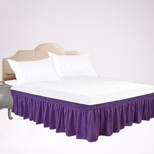 Wrap Around Ruffled Bed Skirt With Adjustable Elastic Belt 18 inch Drop Easy Fit Wrinkle Free Bedskirt Dust
