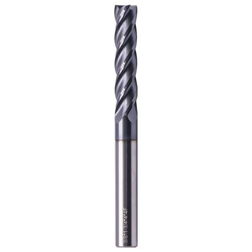 Image of 3 /8 inch 4 Flute Solid Carbide Long Square End Mill, 4 inch OAL, AlTiN Coated | 35 Helix, 3 /8 inch Cutting Dia, 3 /8 inch Shank Dia, 1-3 /4 inch LOC, for Milling Alloy Steel, Carbon Steel, Cast Iron, Copper