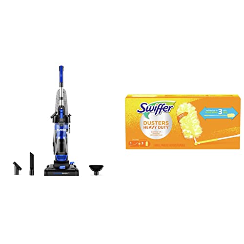 EUREKA Lightweight Powerful Upright Vacuum Cleaner for Carpet and Hard Floor, PowerSpeed, New Model & Swiffer 360 Dusters Extendable Handle Starter Kit, 3 Count Duster Refill