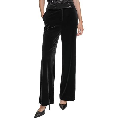 Calvin Klein Womens Velvet High Rise Casual Trouser Pants, Black, Petite, 8P