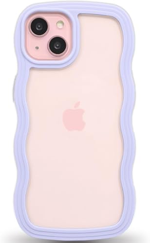 Image of GoldKart iPhone 15 Plus Case Wavy Edge Clear Back Design, Anti-Slip Grip Cute Wave Curly Frame Shape Shockproof Soft TPU & Hard PC Bumper Protective Phone Case Cover for Women Girls - Purple