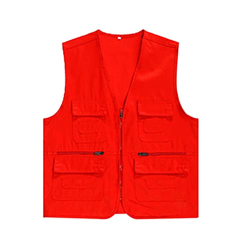 Colete Masculino Cor Sólida Decote V Multi Bolsos Colete Externo Sem Manga para Pesca