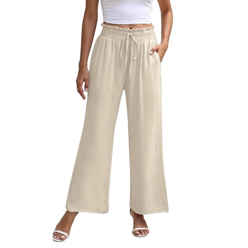 Womens Casual High Waist Wide Leg Pants Summer Long Lounge Palazzo Pants with Pocket2