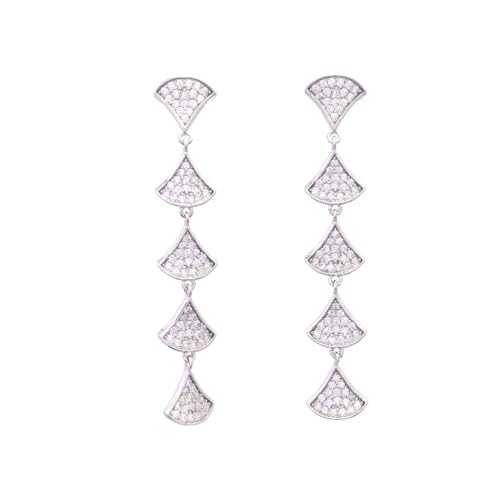 WEISHINA 925 Sterling Silver Fan - shaped Dangle Earrings with Moissanite Accents - Hypoallergenic Fashion Jewelry Gift for Women