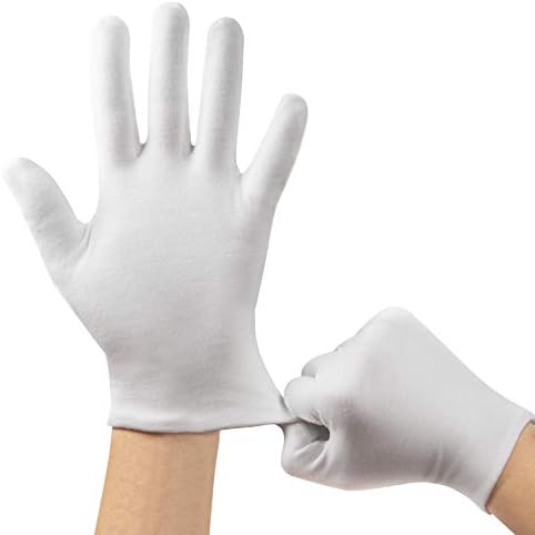 Cotton Gloves, 10pairs(20 Pcs) White Cotton Gloves for Women and Men, Washable Stretch Cotton Gloves for Dry Hands and Eczeme Moisturizing Cloth Gloves, Coin Jewelry Silver Cotton Inspection Gloves