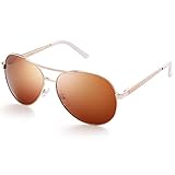 LotFancy Aviator Sunglasses for Women with Case, 61mm Lens, Metal Frame, 100% UV 400 Protection (Gold, Polarized Brown)