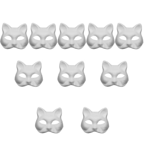 TOYANDONA Cat Mask, 10PCS Masks White Cat Masks Blank Unpainted Blank DIY Halloween Mask Animal Half Facemasks Masquerade Cosplay Party