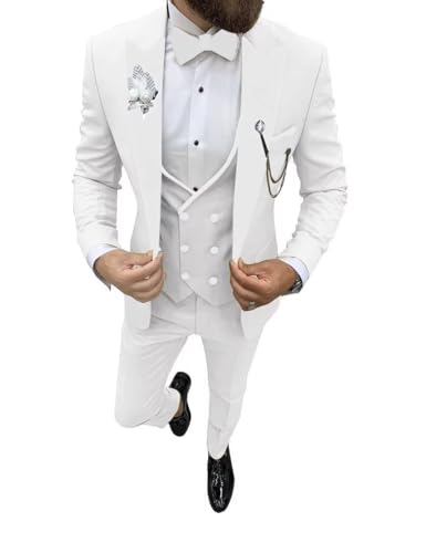 Wangyue Mens Tuxedo Suit for Men Double Breasted 3 Piece Slim Fit Suits for Wedding Suit Men Prom Suits Vest Pants Sets