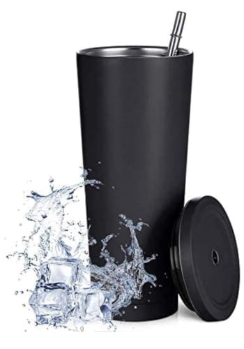 Image of NYRWANA Double Wall Vacuum Insulated Travel Stainless Steel Flask Tumbler with Steel Straw and Lid Hot and Cold Sipper (Black, 750 ml)