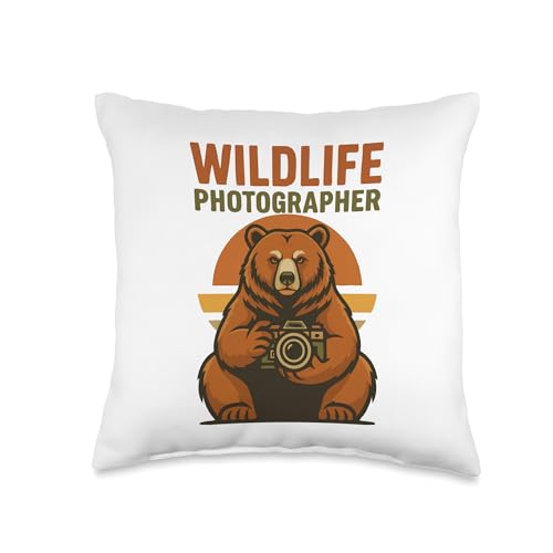 Wildlife Photographer Bear Holding Camera Love Photography Throw Pillow