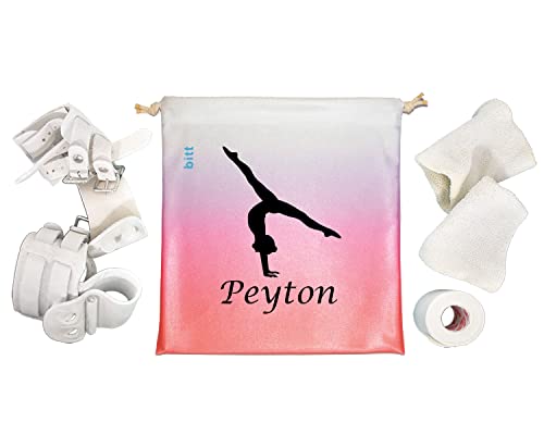 Bitt Sportswear Personalized Gymnastics Grip Bag with Split Handstand in Ombre Colors Customized Bag with Crystals Option Coral Purple White Ombre One Size
