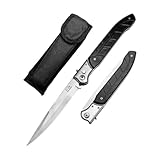 12'' Folding Knife 420 Stainless Steel Blade Black Nylon Fiber Handles with Slide Safety Lock, Assisted Opening Outdoor EDC Knife for Camping, Hiking, Fishing, Gift