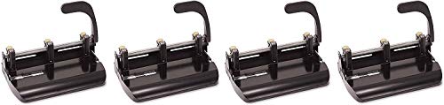 Officemate Heavy Duty Adjustable 2-3 Hole Punch with Lever Handle, 32-Sheet Capacity, Black (90078) (Pack of 4)