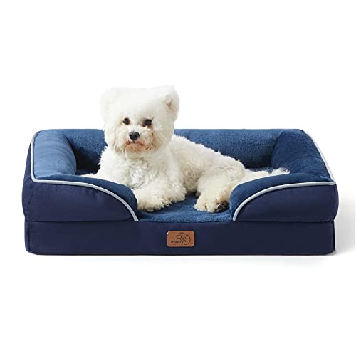 Image of Bedsure Orthopedic Dog Bed Medium Size Dogs - Washable Medium Dog Cat Bed Waterproof, Comfort Pet Couch Sofa with Washable Removable Cover, Pets Bed with Nonskid Bottom, Blue Navy, 28 inch