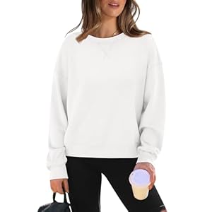 WIHOLL Long Sleeve Shirts for Women 2024 Fall Winter Crew Neck Going Out Fitting Fold Clothes Outfits Girls Holidays Travel Soft Shirts Trendy White Medium
