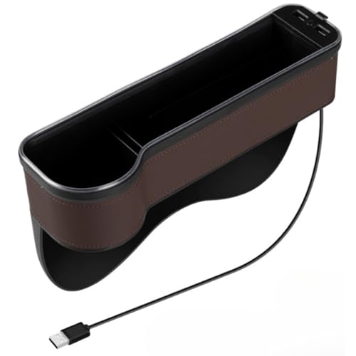 Mellbo カーシート隙間収納ボックス シートサイドポケット 車 隙間ポケット 運転席 助手席 USB充電ポート2個付き (ブラウン)