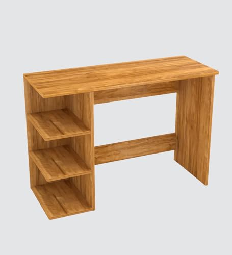 Image of Modern Compact Study Desk with 3 Side Shelves, Space-Saving Home Office Table, Oak Wood Finish, 103x72x40 cm