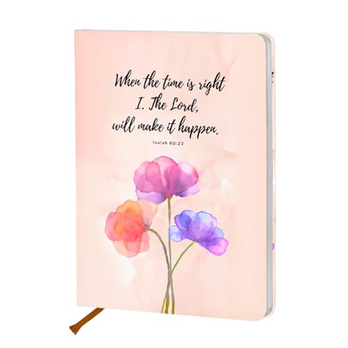 Cuaderno floral forrado de la Biblia, regalos cristianos para mujeres, 200 páginas, 5.7 x 8.4 pulgadas, cuaderno de papel grueso con rayas universitarias, cuadernos de cuero de tapa dura A5 para