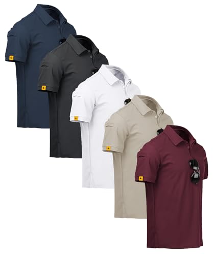 ZITY Pack de 5 Polos Hommes Manches Courtes Séchage Rapide Respirant T-Shirt Hommes Polo d'été Sport Shirt Regular Fit Polo de Golf(2XL)