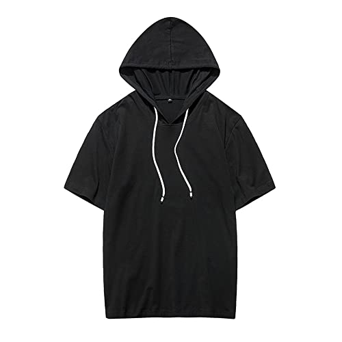 JEsilunmaMY Mens Short Sleeve Drawstring Hooded T-Shirt Loose Casual Cotton Pullover Tees Solid Color Muscle Gym Hoodies2