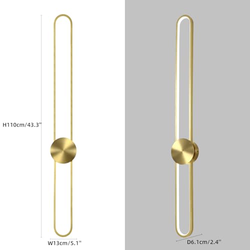 Image of JAYMP Modern Wall Sconce 4000K Dimmable LED Wall Light Fixture, Hardwired Wall Lamp for Living Room, Dining Room, Bedroom, Hallway, Lobby, Entryway, 1 Pack (Brushed Gold, H110cm /43.3inch)