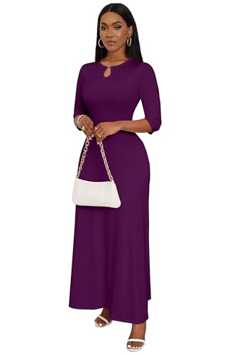 Image of FANDEE Women's Maxi Dress Casual Boho Plain Long Dresses 3 /4 Sleeve with Pockets
