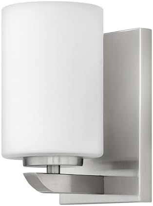 Hinkley Kyra Small One Light Bathroom Vanity Fixture, Install Up/Down, Etched Opal Shade, Brushed Nickel