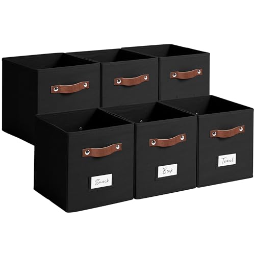 VZFXRD 10.5 Inch Storage Cubes with Labels, 6-Pack Non-Woven Fabric Bins with Handles, Foldable Organizer for Closet, Shelf, Bedroom, Home Organization (Black)