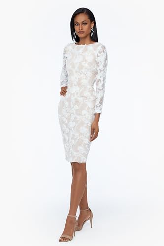 Image of Xscape Womens Betsy & Adam Women's Galaxy Glitter One Shoulder Flower Embellished Floor Length Dress