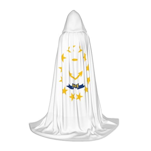 Cape à capuche longue avec imprimé drapeau Rhode Island pour Halloween