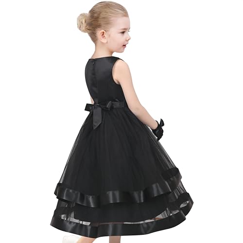 Sunny Fashion Girls Dress Black Bow Tie Glove Formal Party Pageant Sleeveless4