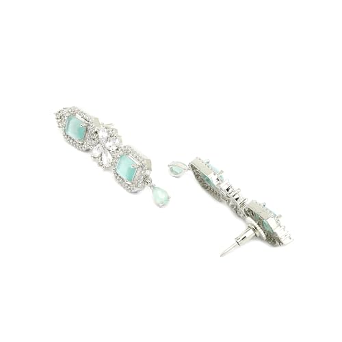 Rhodium-Plated American Diamond Necklace and Earrings Set