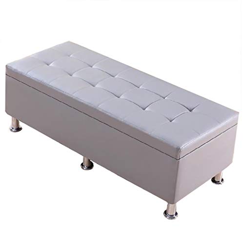 Taburete otomano rectangular de almacenamiento con cojín de cuero para dormitorio, banco para cambio de zapatos, capacidad de peso de 200 kg, color gris (40 x 40 x 40 cm)