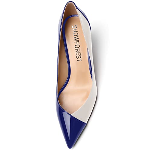 SHOWFOREST Women's Pointed Toe Wedding Slip On Patent Dress Solid Stiletto Mid Heel Pumps Shoes 2.5 Inch3