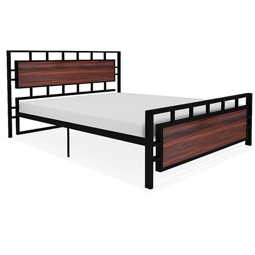 Image of TEKAVO IronOak Double Size Bed | Heavy Duty Iron Bed | Metal and Wood Frame| Modern Bedroom Furniture | Sturdy & Rustproof | Easy Assembly | Rustic Design | Durable & Stylish |