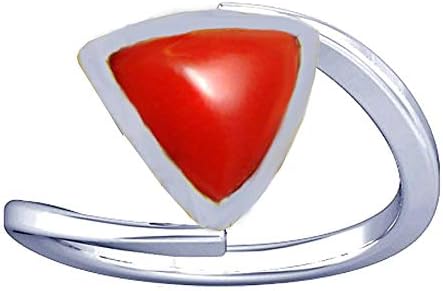 Divya Shakti 3.25-3.50 Carat Triangle Red Coral Moonga Munga Gemstone Silver Ring for Women