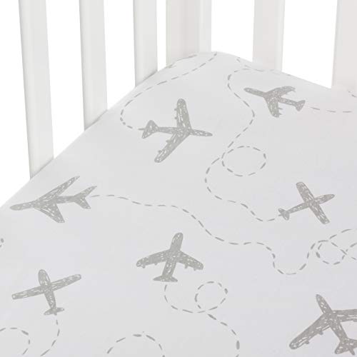 Image of Andi Mae Crib Sheet - Grey Airplanes - 100% Jersey Cotton - Fits Standard Crib or Toddler Mattresses