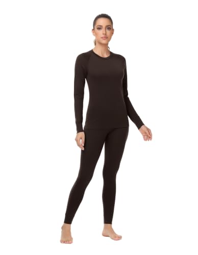 Womens 100% Merino Wool Thermals Base Layer Set (X-Small,190-Chocolate)