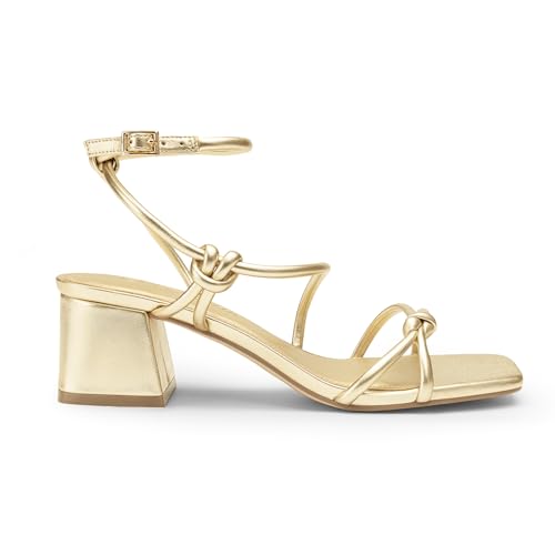 Athlefit Gold Heels Sexy Women Strappy Heels with Square Toe Low Chunky Block Heels Sandals Comfortable Summer Party Shoes for Dancing Wedding Prom Work 8 — view 3