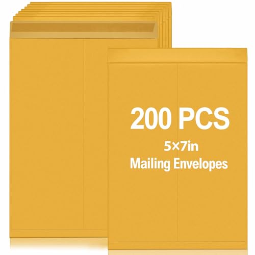 Motipuns 200 Pcs 5x7" Self-adhesive Mailing Envelopes, Kraft Security Catalog Envelopes Peel and Seal, Bulk 5 x 7" Mailers for Home Office, Mailing, Organizing, Storage