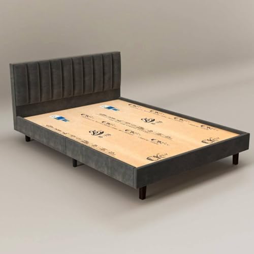 Image of Wooden Modern Upholstered King Size Bed for Bedroom | Wooden Double Bed Without Storage | Platform Cot Upholstered Bed with Upholstery Fabric | Engineered Wood | 6.5 x 6 Ft | Dark Grey-A