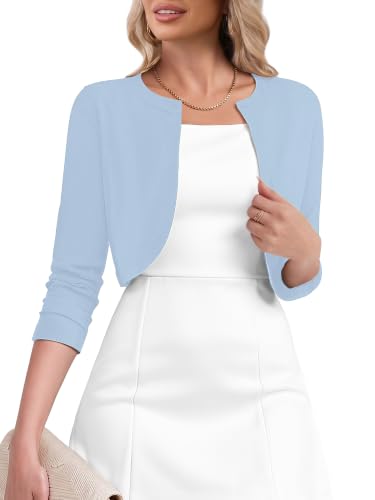 Image of Heymoments Women's 3 /4 Sleeve Casual Shrugs Lightweight Open Front Cropped Cardigan for Dresses