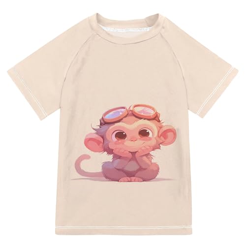 Cartoon Monkey Pink Girls Bathing Suit UV Protection Summer Clothes Swimwear Beach Tops 3T