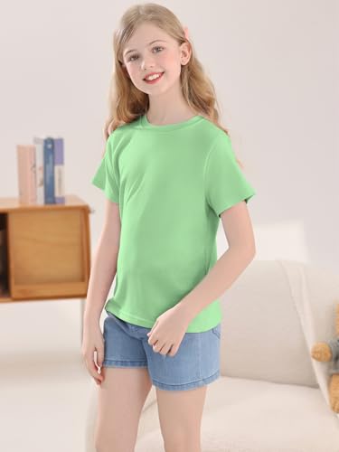 Image of Girls Summer Short Sleeve T Shirts Kids Basic Tees Crewneck Tops 5-14 Years