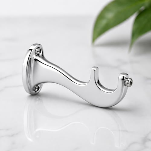 Image of Elite Aluminum Curtain Rod Brackets - Heavy-Duty Wall Mount Clamps for Curtain Rod Support for Door and Window Curtain Rods with Screw and Wall Plug - Pack of 2PCS (Royal Chrome Silver)
