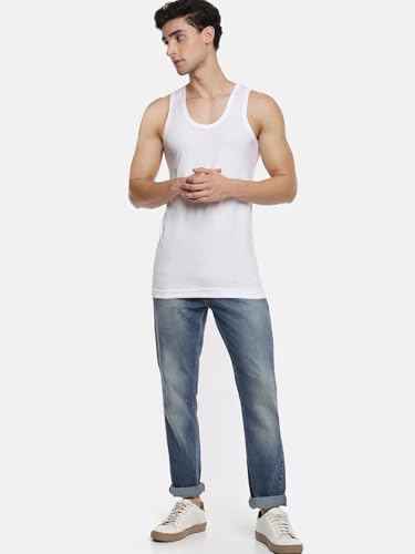 Image of RAMRAJ COTTON Men's Comfort Combed Cotton Sleeveless White Vest /Banian | Scoop Neck Super Breathable Undershirt