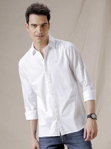 Image of WROGN Men's Pure Cotton White Shirt | Solid | Slim Fit
